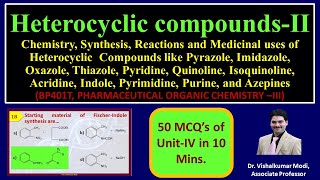 MCQs of Heterocyclic compoundsII Synthesis Medicinal use of Imidazole Pyrimidine Purine etc [upl. by Chelton]