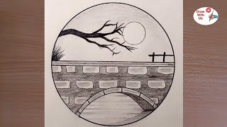 How to Draw an Easy Landscape Picture Step by Step  Drawing a Landscape in a CirclePencil Drawings [upl. by Essiralc92]