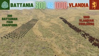 300 Battanian Fian Champions vs 1000 Vlandian Voulgiers bannerlord [upl. by Lillith975]