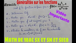 exercice corrigés sur generalités sur les fonction1bac sx et sm et seco [upl. by Helena]