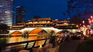 4KChina walk tour  Walk in Chengdu Jiuyan Bridge The night of the bar street is sultry [upl. by Vetter551]