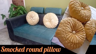 Smocked round pillowGolden pillow set handmade youtubevideo design [upl. by Aninad]