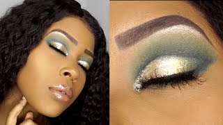 GREEN and GOLD Eyeshadow Tutorial  HOODED EYES  SOFT GLAM  Makeup for Black Women  Lurella [upl. by Kimmy]