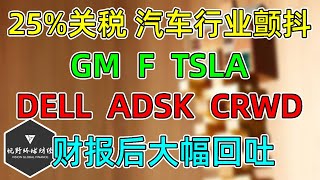 美股 北美25关税，汽车行业有点悬！F、GM、TSLA的影响！DELL、ADSK、CRWD财报后大幅回吐！ [upl. by Westmoreland]