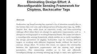 Eliminating Design Effort A Reconfigurable Sensing Framework for Chipless Backscatter Tags [upl. by Oag]