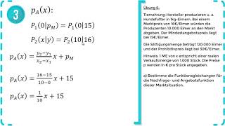 Lineare Funktionen  Marktpreistheorie amp Marktgleichgewicht – Rechnen amp Interpretieren  Übung 6 [upl. by Nadnerb27]