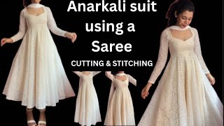 ANARKALI DRESS USING MEESHO SAREE CUTTING AND STITCHING [upl. by Ecnahc]