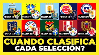 Cuándo Clasifican al mundial cada selección de Conmebol 🇦🇷🇨🇴🇺🇾🇪🇨🇧🇷🇻🇪🇵🇾🇧🇴🇨🇱🇵🇪⚽🏆 [upl. by Zavala]