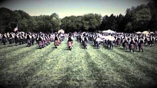 Mass bagpipe band at the Rural Hill Scottish Games [upl. by Ahsinirt]