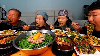 제철 맞은 포항의 부추와 시금치로 만든 비빔밥과 부추전 된장찌개에 잡채까지 Buchu and spinach Dishes 요리amp먹방  Mukbang eating show [upl. by Lewie]