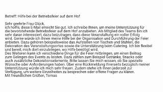 Brief B1 DTZ Hilfsangebot Betriebsfeier [upl. by Seek]