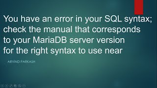 You have an error in your SQL syntax check the manual that corresponds to your MariaDB server [upl. by Valley89]