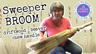 BROOM MAKING Sweeper broom wdriftwood beaver chew handle DIYBROOM broommaking brooms [upl. by Cristina]