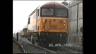 class 66001 brand spanking new seen on immingham depot in april 1998 [upl. by Ainimre323]