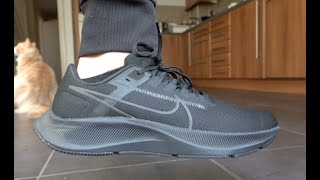 NIKE AIR PEGASUS 38 BLACK ON FEET REVIEW amp UNBOXING [upl. by Drue126]