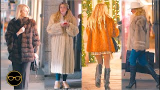 Italian chic November Street Fashion The Beauty of Womens Fur Coats Fashionistas Evening Vibes [upl. by Griffith]