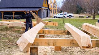 Cutting A Curve In a Giant Timber  Collar Tie Timber Frame House Ep 10 [upl. by Bakemeier189]