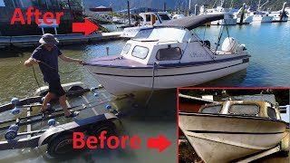 Restoring a Vintage Fibreglass Boat with a bent Hull and Rusty Trailer [upl. by Alric159]