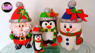 Diy dulceros navideños en forma de pingüinos solo con botellas plásticas y material reciclado [upl. by Nalla]