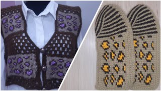 Tunus İşi Leopar Deseni 💯💯Mini yelek patik hırka cardigan crochet sweater [upl. by Eednus]