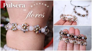 Pulsera linda y elegante de flores tejida con hilo y cristales💎🌼Flower bracelet [upl. by Odraode172]