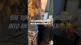 She turned her bedroom into an ikea kitchen😂 entertainment funny recomeded reels funnymemes [upl. by Bauer]