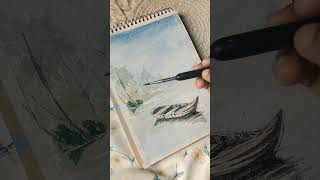 Simple boat sceneart bonisarc watercolorpainting trending boat painting speedpaint [upl. by Malissa]