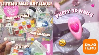 HUGE AFFORDABLE TEMU NAIL SUPPLY HAUL  CHARMS NAIL ART amp ORGANZATION  HEART PUFFY NAILS [upl. by Poppas]