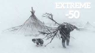 EXTREME 50° Solo Camping 4 Days  Snowstorm amp Hot Tent Winter Camping In Deep Snow  ASMR [upl. by Rusert]