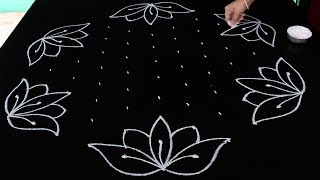 Simple rangoli designs with 11X6 dots  kamala puvvu muggulu  lotus flower rangoli  telugu muggulu [upl. by Karisa]