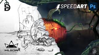 🎃Halloween Illustration Speed Art  Digital Painting Photoshop 👻 [upl. by Samson]