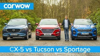 Mazda CX5 v Hyundai Tucson v Kia Sportage  which is the best affordable SUV [upl. by Akkinahs]