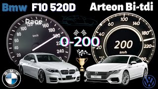 Vw Arteon 20 BiTdi 240 Hp VS Bmw F10 520d 190 Hp 0 200 Speed test hız testi acceleration review [upl. by Marih]