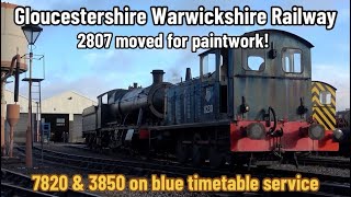 Gloucestershire amp Warwickshire Railway  2807 for NEW paint at Winchcombe  7820 amp 3850 in service [upl. by Paik]