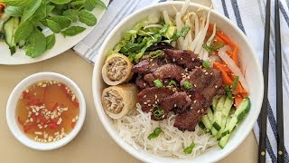 BO BUN  BOEUF CITRONNELLE AVEC VERMICELLES  LEMONGRASS BEEF WITH VERMICELLI  HOP DANS LE WOK [upl. by Ailelc]