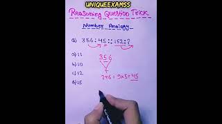 Reasoning questions tricks 🔥😱 number analogy reasoning shorts youtubeshorts [upl. by Kcirderfla477]