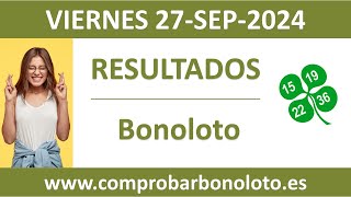 Resultado del sorteo Bonoloto del viernes 27 de septiembre de 2024 [upl. by Cynarra]