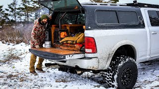 Truck Camping With Wood Stove In Winter [upl. by Nlocnil]