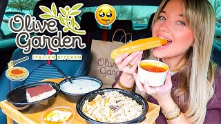 Olive Garden Mukbang 🍝  QampA chicken pasta gnocchi soup breadsticks and tiramisu [upl. by Zurkow]