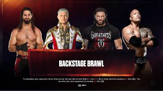 EPIC Backstage Brawl Roman Reigns Cody Rhodes Seth Rollins and The Rock in WWE 2K24 [upl. by Cave]