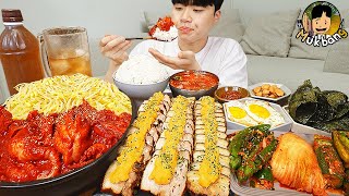 ASMR MUKBANG 집밥 먹방 매콤낙지볶음 마늘 보쌈 계란후라이 김치 FIRE NOODLE SPICY SEAFOOD PORK BELLY EATING SOUND [upl. by Jurdi155]