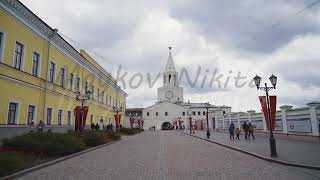 Kazan Russia Kremlin Gate Spasskaya Tower Clock tower Walk through the Kremlin Cloudy wea [upl. by Aydidey772]