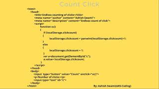 Count numbers of clicks on button by HTML and Javascript [upl. by Ehrlich797]