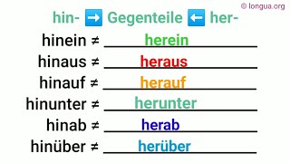 Adjektive und Gegenteile NomenVerbVerbindungen hin her hinher  hin her Gegensatz Synonym [upl. by Ahsenit]