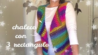 Chaleco a crochet fácil con 3 rectángulos  Ganchillo facial [upl. by Rriocard]