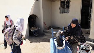 Grandmothers Mechanic Changing cart wheels with high skill [upl. by Ojyram89]