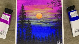 Full Moon Night Painting  Acrylic Painting for Beginners [upl. by Ecirpak]