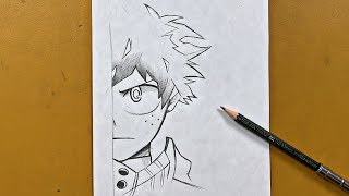 Easy anime drawing  how to draw deku half face stepbystep [upl. by Enrobso]