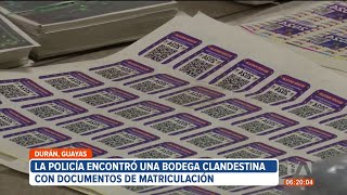 La Policía halló una bodega clandestina con documentos de matriculación de 31 municipios en Durán [upl. by Enial]