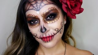 Sexy Glam Sugar Skull Halloween Makeup Tutorial  Dia de los Muertos [upl. by Etnaud]